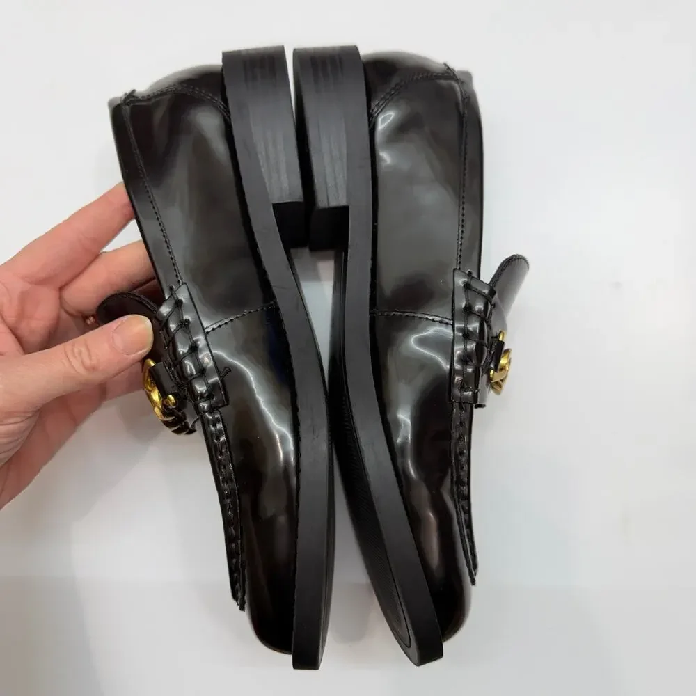 MNG Mango Black Gold Loafers 39 / 8.5 Preppy Office